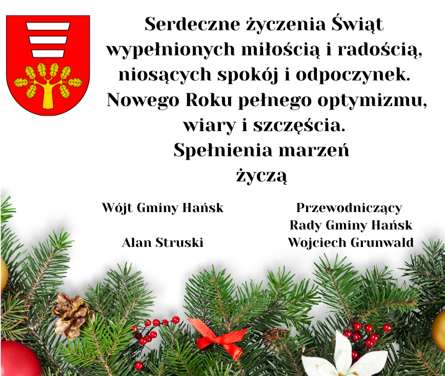 Serdeczne życzenia Świąt wypełnionych miłością i radością niosących spokój i odpoczynek. Nowego Roku pełnego optymizmu wiary i szczęścia. Spełnienia marzeń